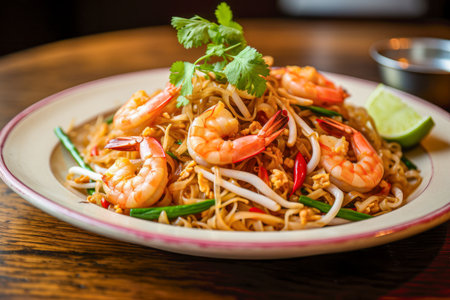 stir-fried noodles with shrimps - Asian food style.の素材