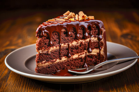 Chocolate cake on a dark wooden background. Selective focusの素材