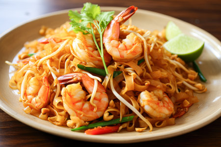 stir-fried noodles with shrimps - Asian food style.の素材