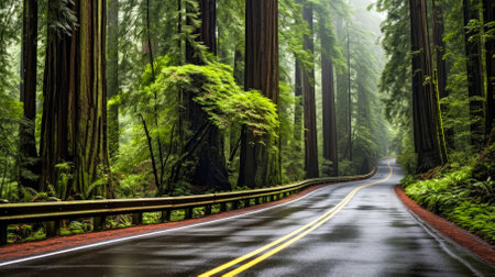 Road in the Redwood Forest.の素材