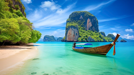 Longtail boat on the beach in Thailandの素材