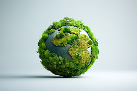 Green planet with grass and forest on white backgroundの素材