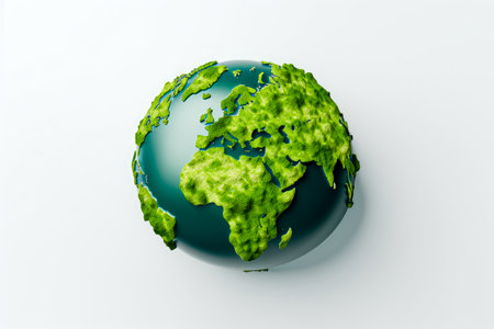 Green planet with grass and forest on white backgroundの素材