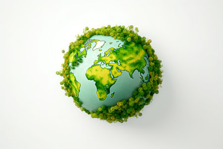 Green planet with grass and forest on white backgroundの素材