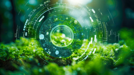 Futuristic digital interface in the forestの素材