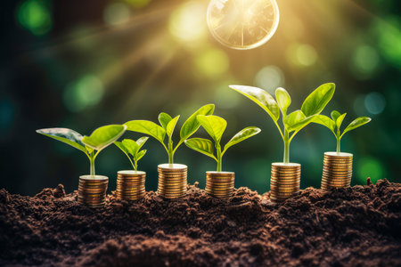 Growing plant with coins for finance and banking concept.の素材