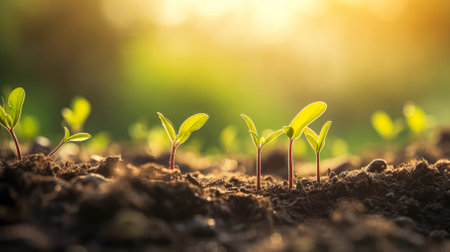 Green seedling illustrating concept of new life and environmental conservation in early spring.の素材