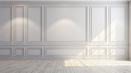 Empty room with white wall and wooden floorの素材