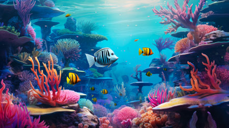 Underwater world with corals and tropical fish. Underwater world.の素材