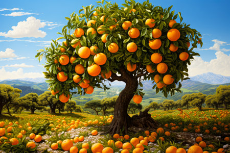 illustration of an orange tree with fruits.の素材