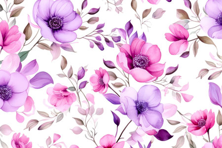 watercolor illustration of pink flowers on white background.の素材