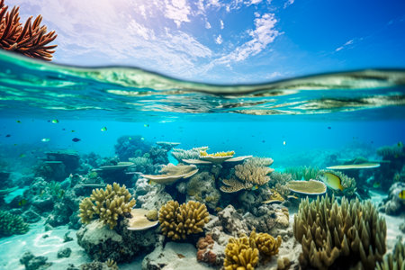 Underwater view of coral reef with fishes and corals. Tropical seascape.の素材