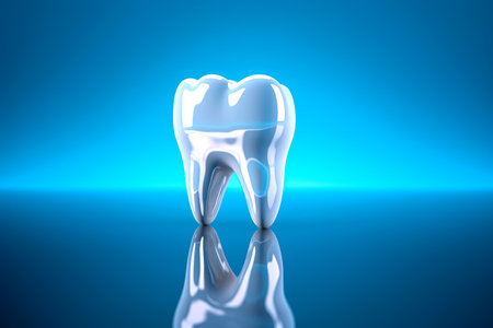 Tooth with blue light on blue backgroundの素材