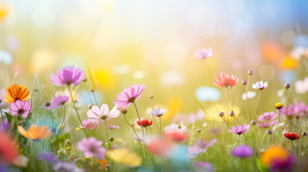 beautiful background of wildflowers in the soft rays of the sun.の素材