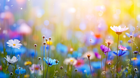 beautiful background of wildflowers in the soft rays of the sun.の素材
