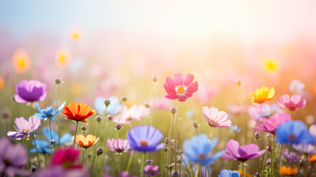 beautiful background of wildflowers in the soft rays of the sun.の素材