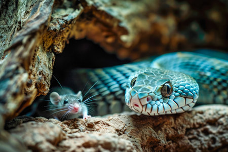 snake and a mouse in a vivarium.の素材