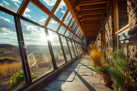 passive solar heating system that uses the sun's warmth to heat a building.の素材