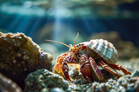 hermit crab and a shell in a tank.の素材