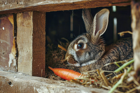 rabbit and a carrot in a hutch.の素材