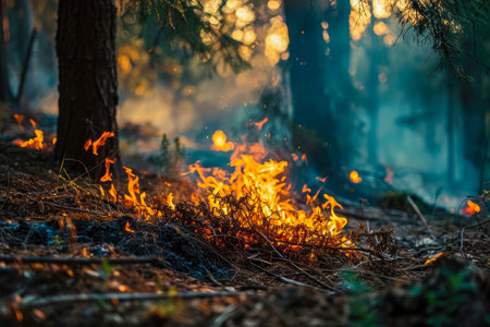 fire and a smoke in a forest.の素材