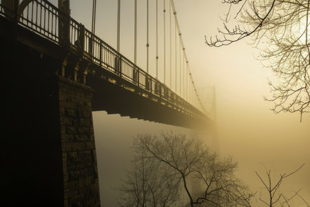 fog and a bridge in a misty morning.の素材