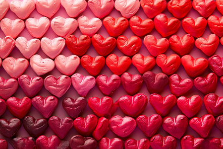Create a pattern of hearts with a gradient of red and pink colors.の素材