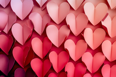 Create a pattern of hearts with a gradient of red and pink colors.の素材