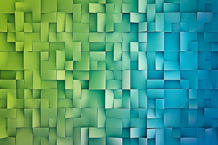 Create a pattern of squares with a gradient of blue and green colors.の素材