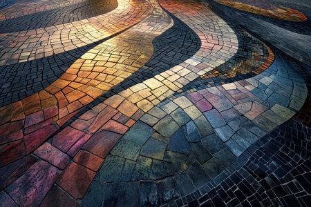 surreal landscape emerges, where the ground beneath our feet transforms into a mesmerizing mosaic of interlocking tiles.の素材