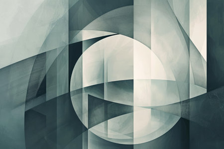 abstract geometric design with intersecting lines and shapes in various shades of grayの素材