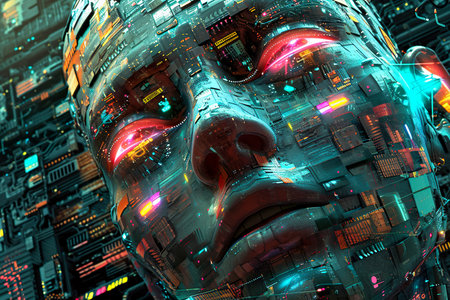digital art of a cyborg face.の素材