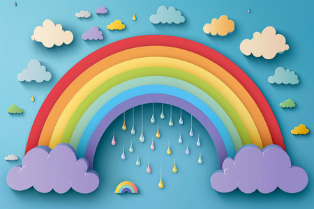 rainbow with clouds and raindropsの素材