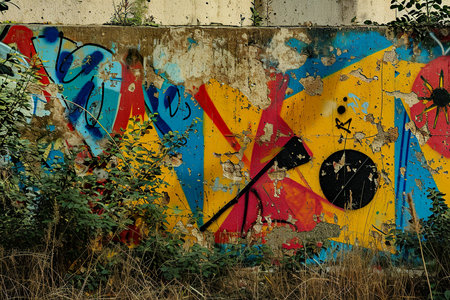 graffiti wall with letters, shapes and spray paint.の素材
