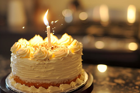 cake with a candle and a birthday.の素材