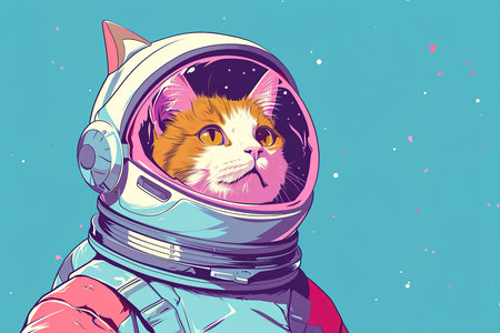 cartoon of a cat wearing a spacesuit.の素材