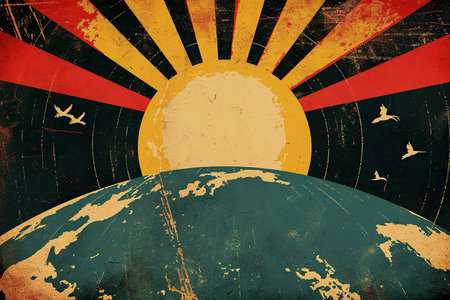 poster with a slogan and a symbol.の素材