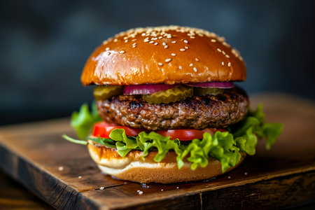 hamburger with a bun and a patty.の素材