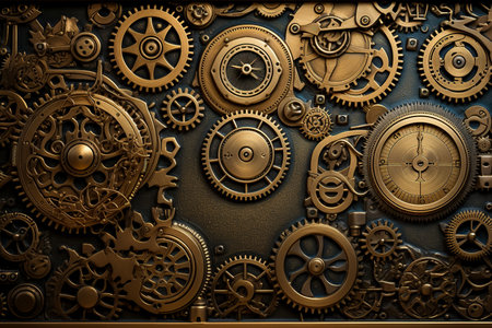 steampunk-inspired wallpaper with gears and clockwork mechanisms.の素材