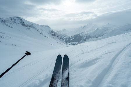 ski with a pole and a slope.の素材