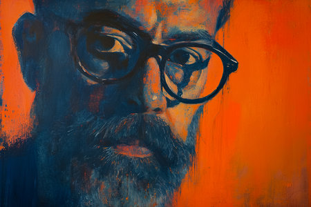 portrait of a man with a beard and glasses.の素材
