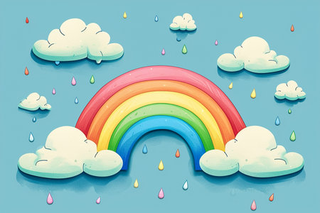 rainbow with clouds and raindropsの素材
