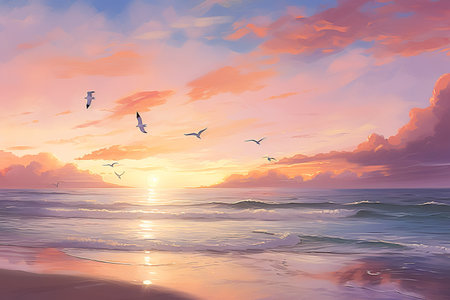 tranquil beach at sunrise.の素材