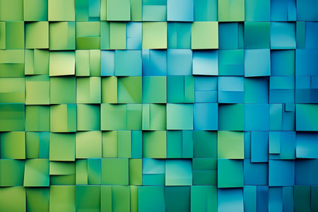 Create a pattern of squares with a gradient of blue and green colors.の素材