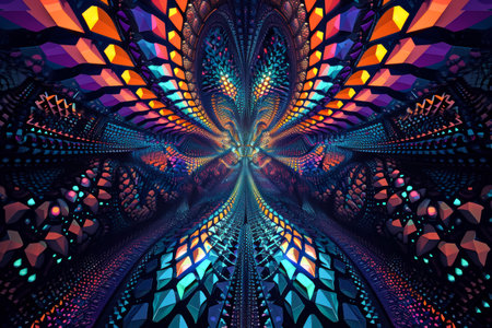 symphony of geometric patterns emerges from the depths of darkness, like a mesmerizing dance of light and shadowの素材