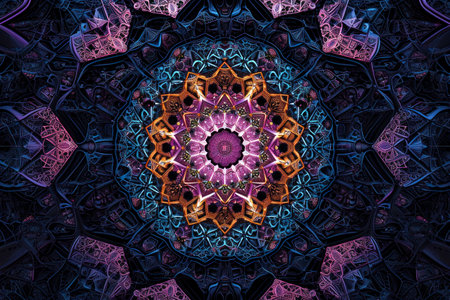 symphony of geometric patterns emerges from the depths of darkness, like a mesmerizing dance of light and shadowの素材