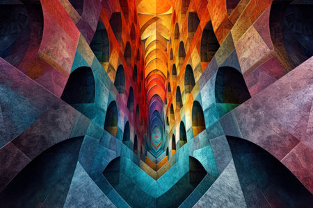 symphony of geometric patterns emerges from the depths of darkness, like a mesmerizing dance of light and shadowの素材