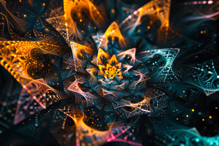 symphony of geometric patterns emerges from the depths of darknessの素材