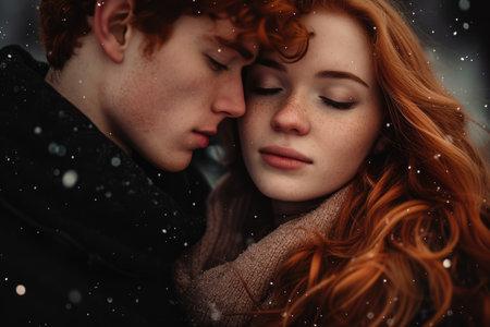 A couple with a red hair and a hazel eyes and a professional overlay on the starlight.の素材
