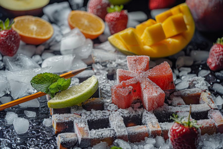 a fruit crossword with ice and a pencilの素材